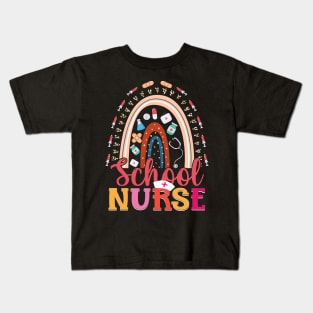 Cute Rainbow Leopard Print School Nurse 100th day of school Kids T-Shirt